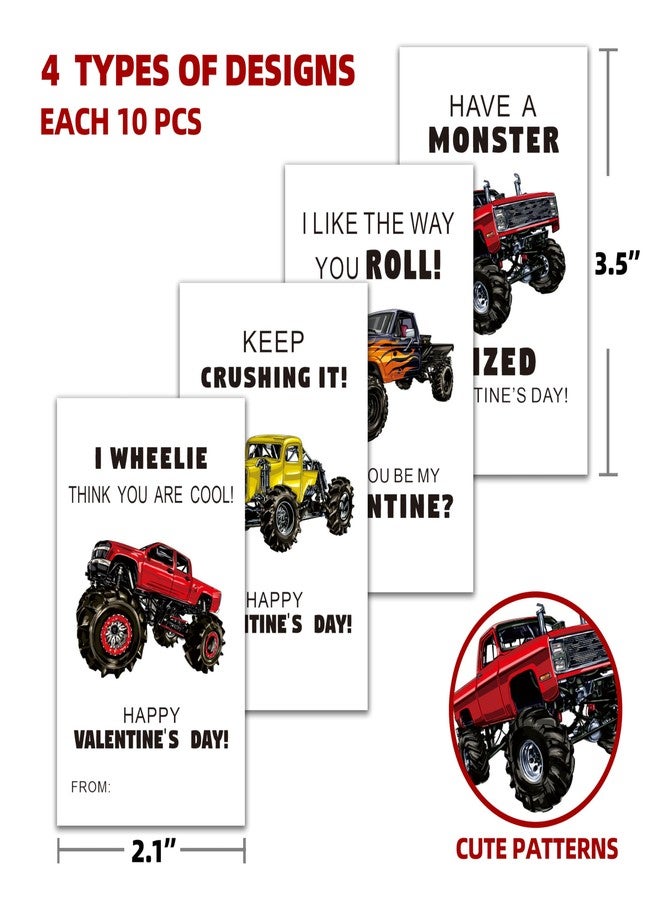 YQV Valentines Day Gift Tags Stickers, 40 Trucks Cars Valentine's Day Stickers for Kids, Self Adhesive Happy Valentine's Day Labels for Valentine Gift Decoration-A01 - Image 2